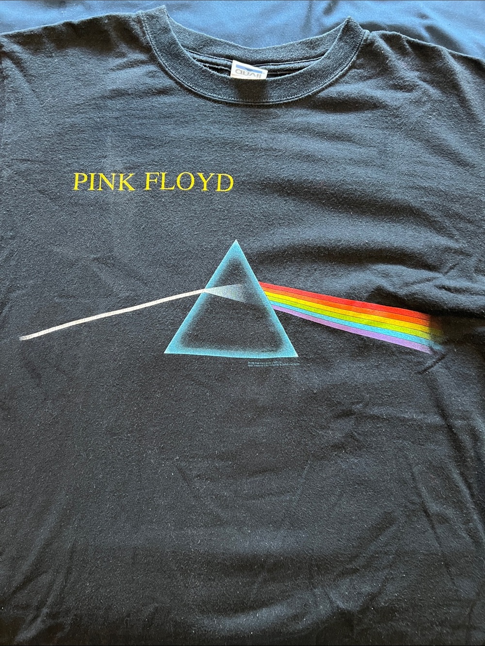 Pink Floyd Black Tee with Yellow Logo and Rainbow Prism